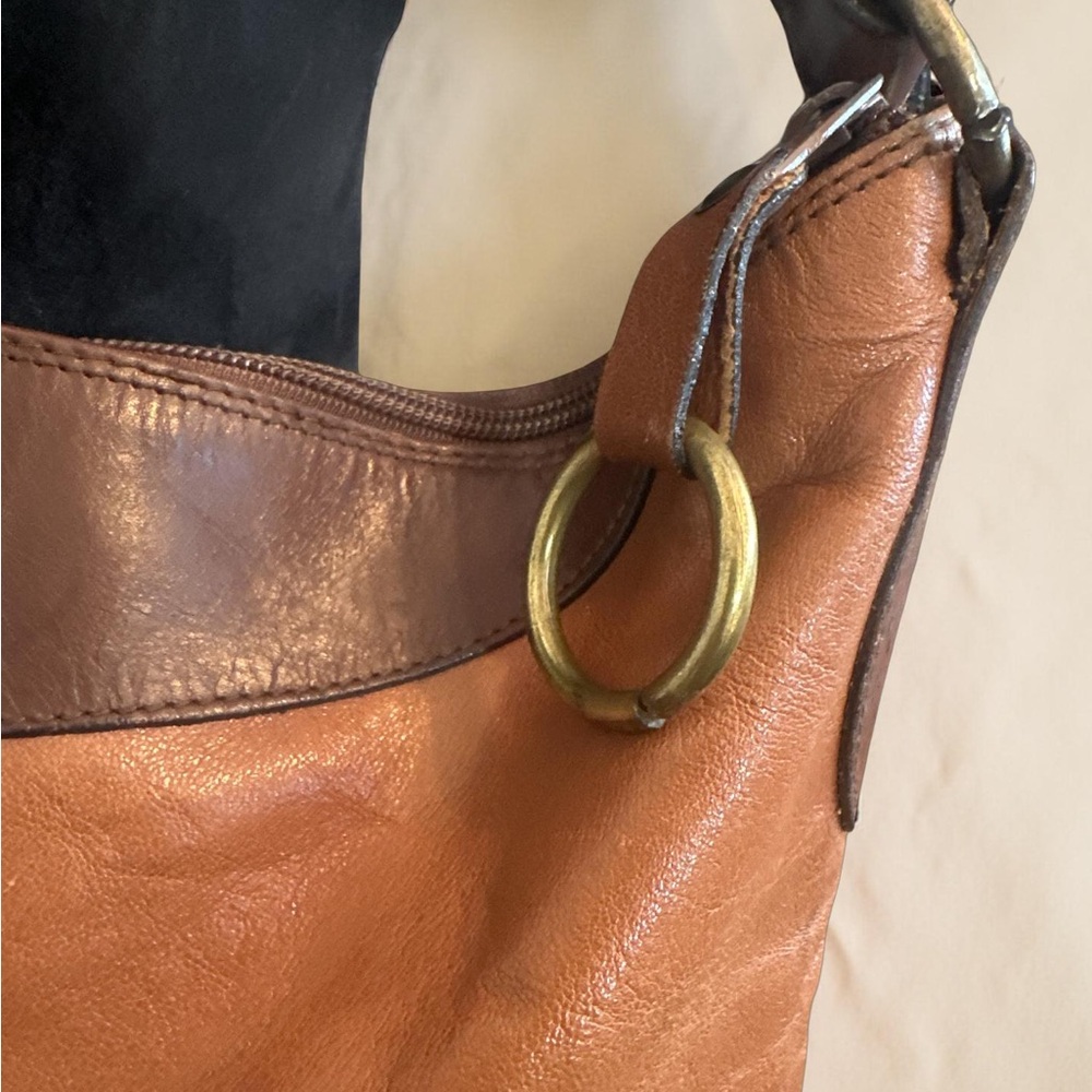Vintage Burdines Two Tone Brown Very Large Leather Shoulder Bag Made In Italy !! - Picture 3 of 12